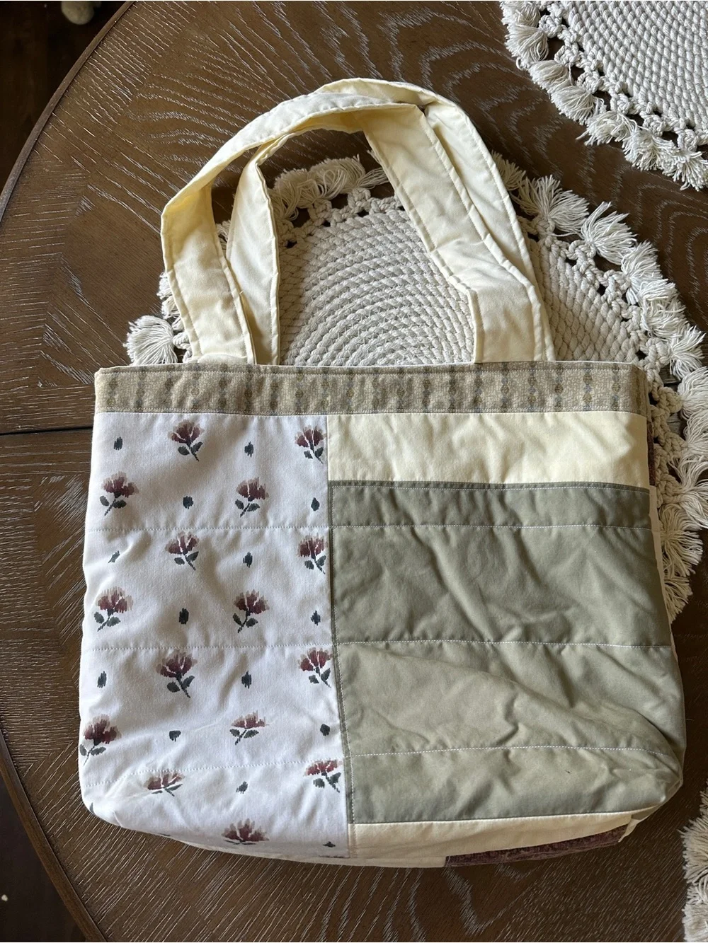 Floral Patchwork Tote Bag in Cream, Green and Pink